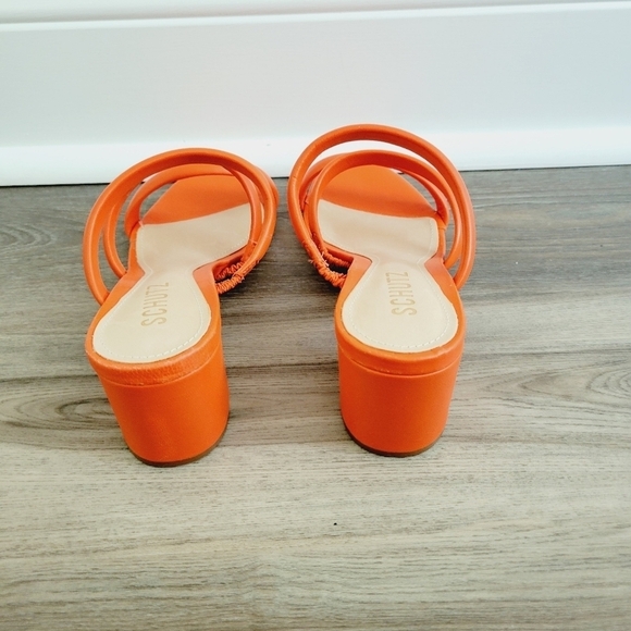 SCHUTZ Olly Slip On Block Heel Leather Sandal Orange Size 7 B Made In Brazil - Picture 3 of 5